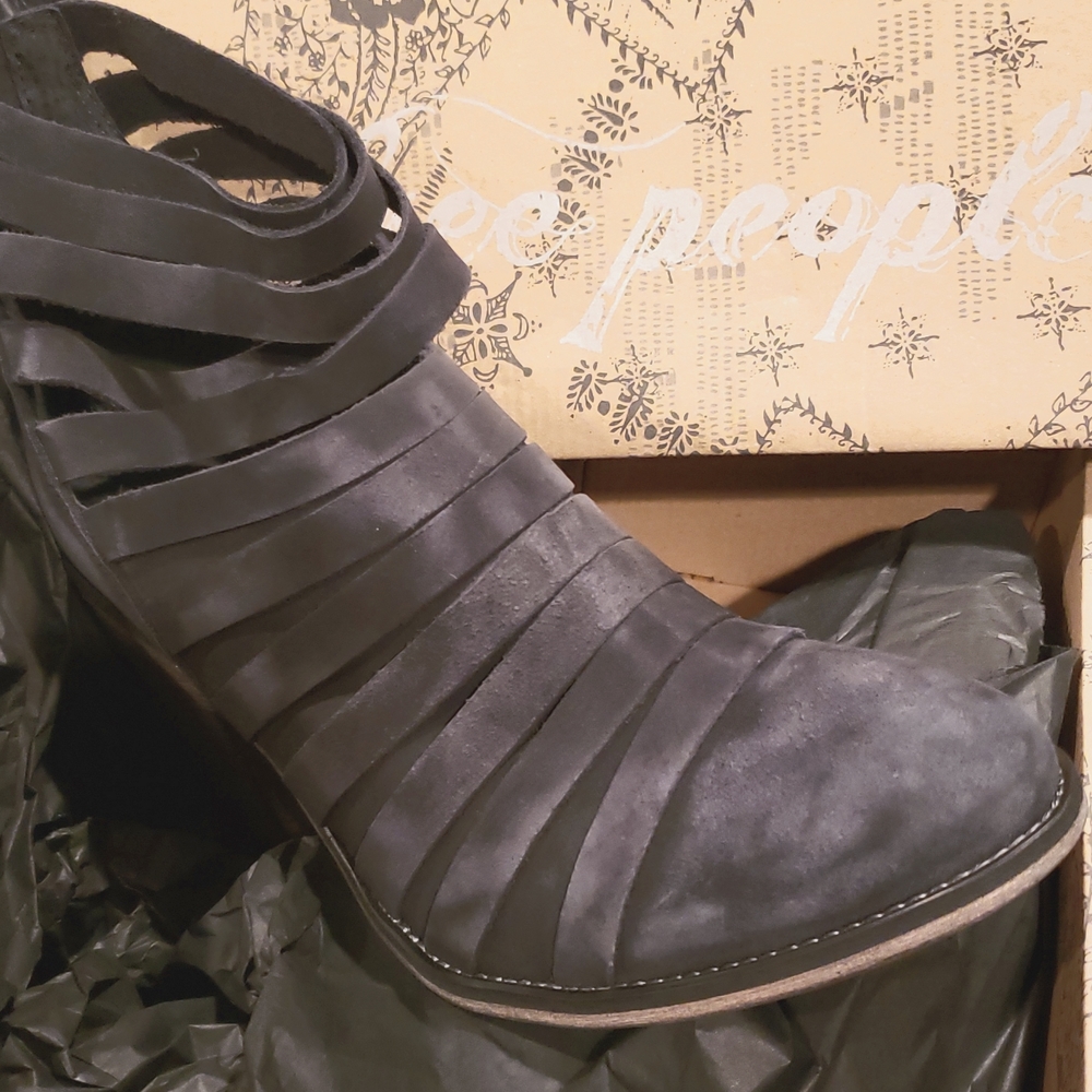 Free People New Boots HYBRID Strappy Suede Leather Booties NIB BLACK Women's 10 - Picture 9 of 14